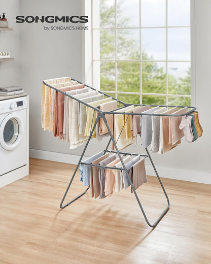 SONGMICS Clothes Drying Rack, with Sock Clips, Metal Laundry Rack, Foldable, Space-Saving