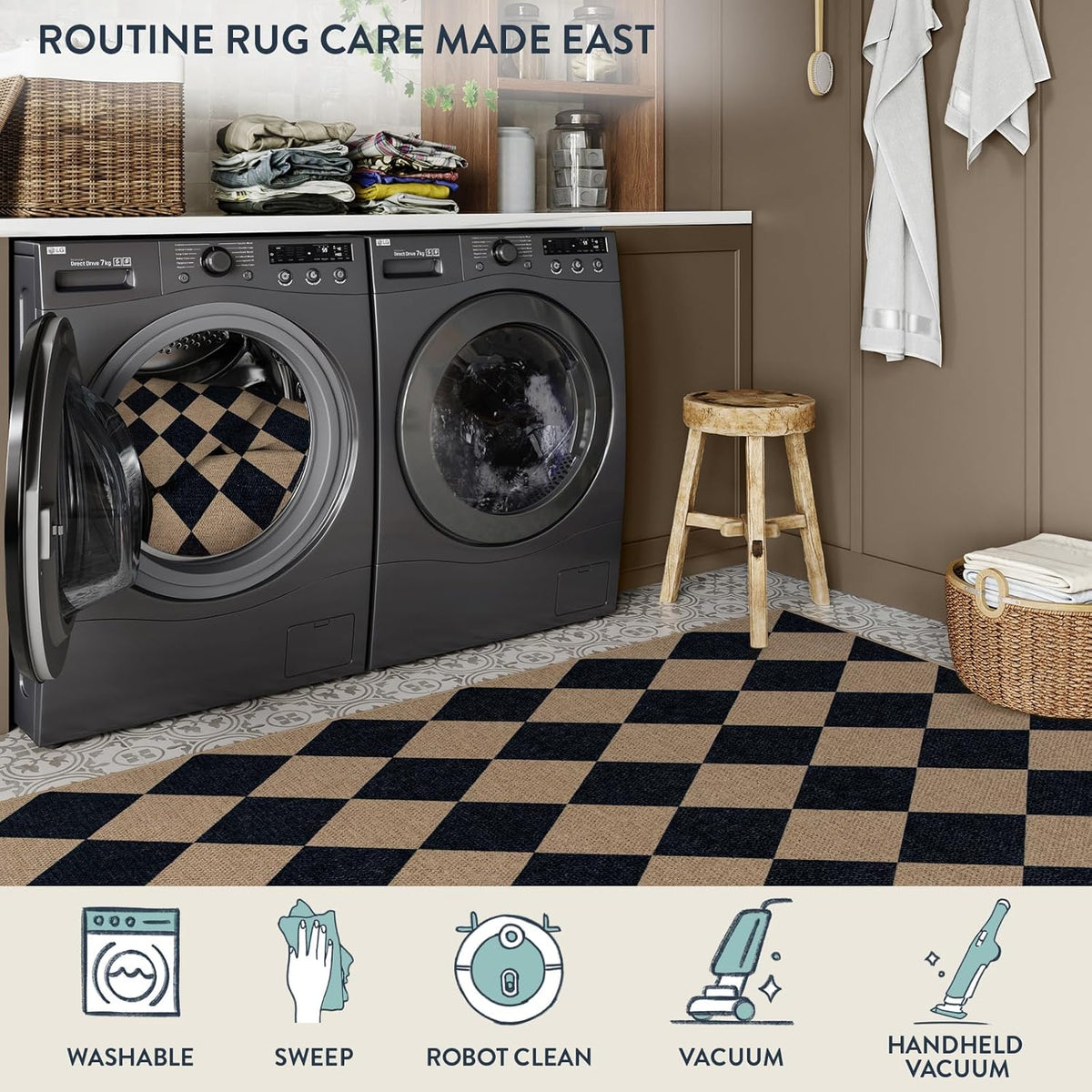 Lahome Checkered Easy Jute Runner Rug, 2x6 Kitchen Mats for Floor Washable Entryway Runner
