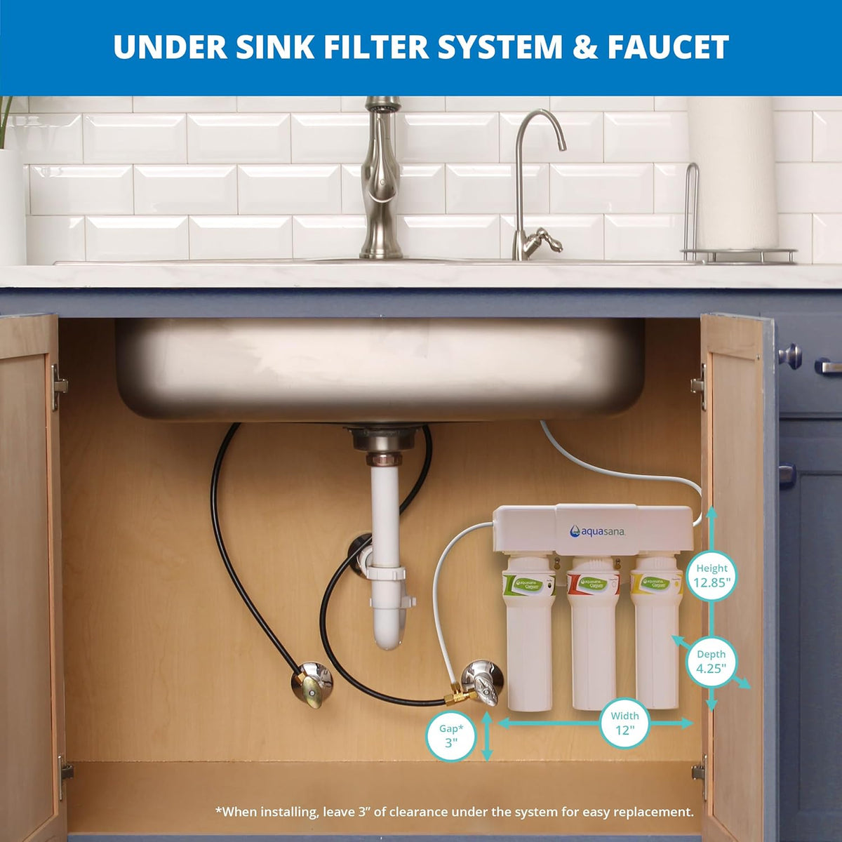 Aquasana Under Sink Water Filter System - Reduces PFAS, Lead, & Chlorine in Drinking Water - Under