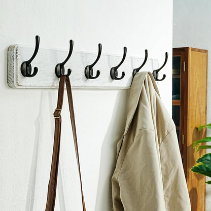 Dseap Coat Rack Wall: 24" Long, Patented, Heavy-Duty, 6-Double-Hooks Wooden Wall Mounted Coat Rack