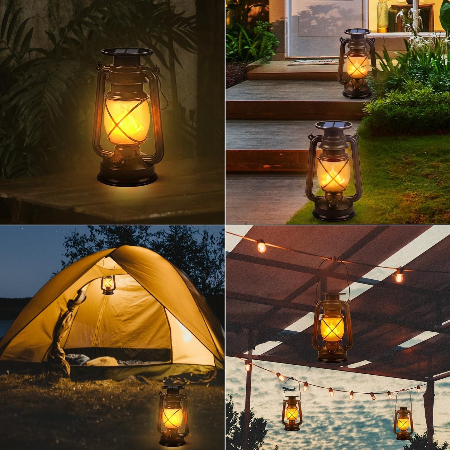 Solar Lantern Outdoor Hanging Solar Lights Dancing Flame Led Waterproof Camping Lamps, Landscape