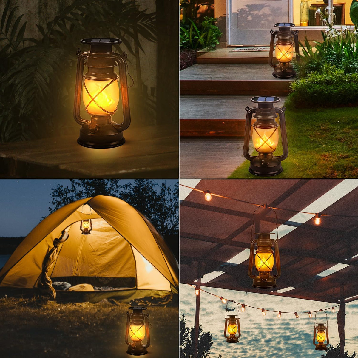 Solar Lantern Outdoor Hanging Solar Lights Dancing Flame Led Waterproof Camping Lamps, Landscape