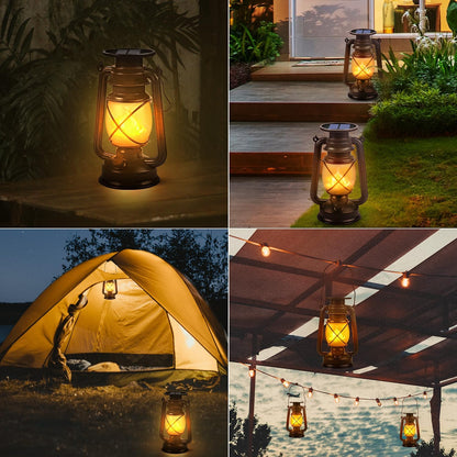Solar Lantern Outdoor Hanging Solar Lights Dancing Flame Led Waterproof Camping Lamps, Landscape