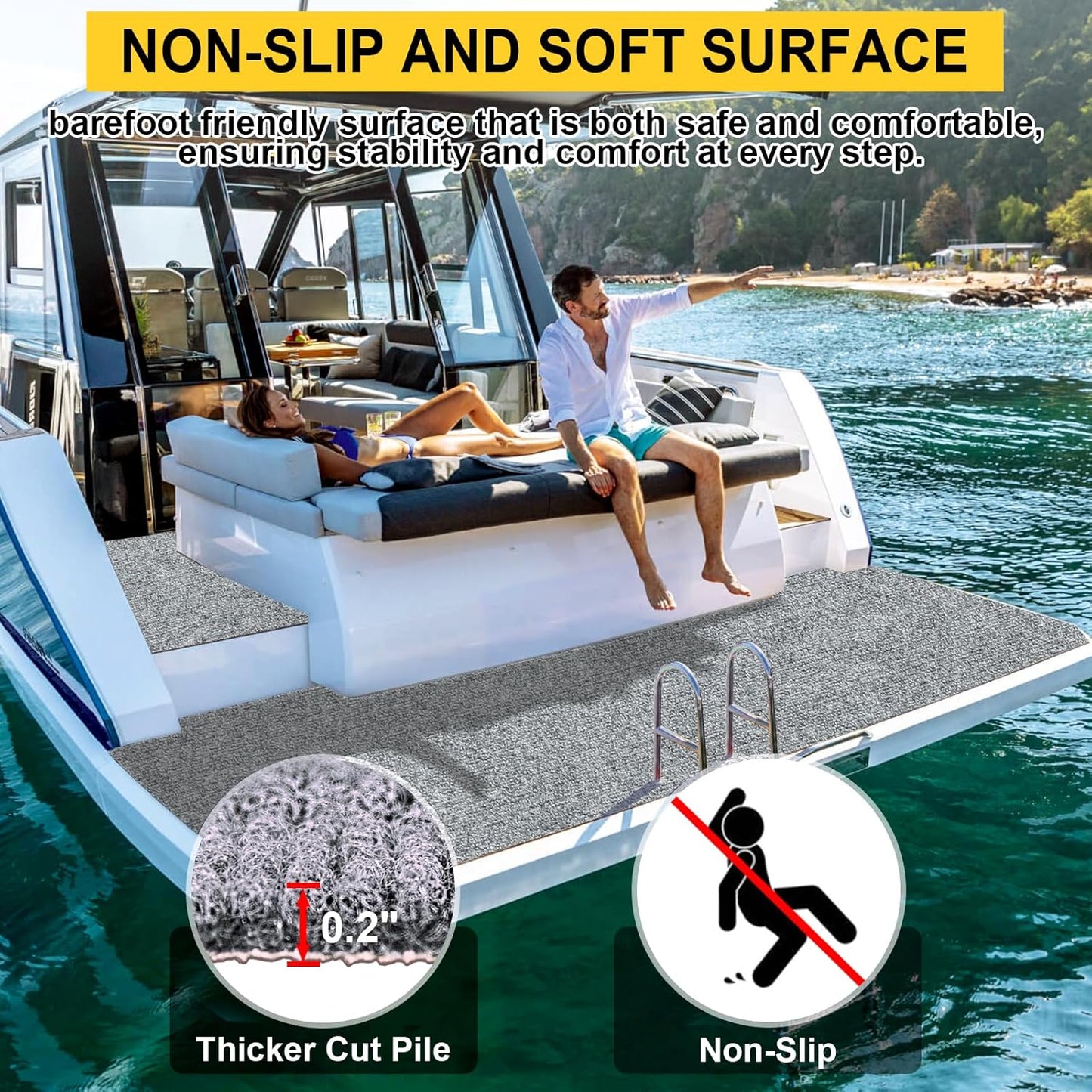 Marine Carpet,6 FT x 14 FT Smoke Gray Indoor Outdoor Carpet 0.2" Thick Boat Carpet with Water-Proof