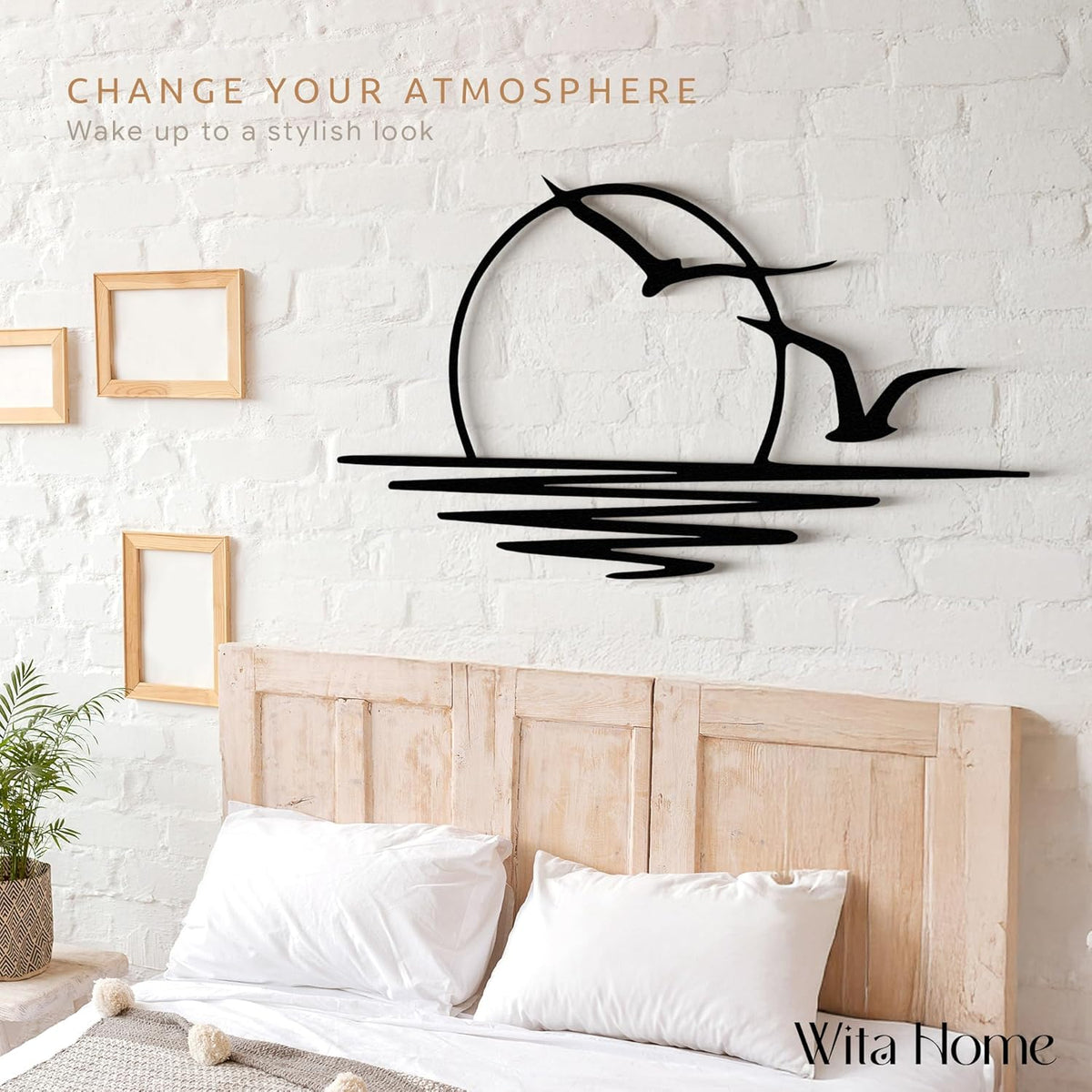 Wita Home Sunset with Seagulls Metal Wall Mounted Art, Handcrafted Metal Home Decor with Static