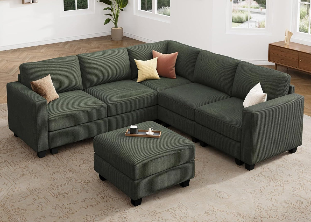 HONBAY Corduroy Modular Sectional Couch with Storage L-Shaped Sectional Couches for Living Room 6
