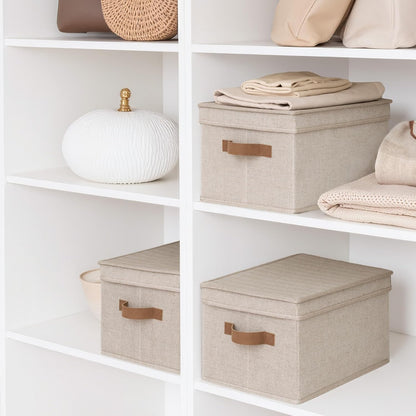 StorageWorks Large Storage Bins with Lids, Decorative Storage Boxes with Lid and PU Handles