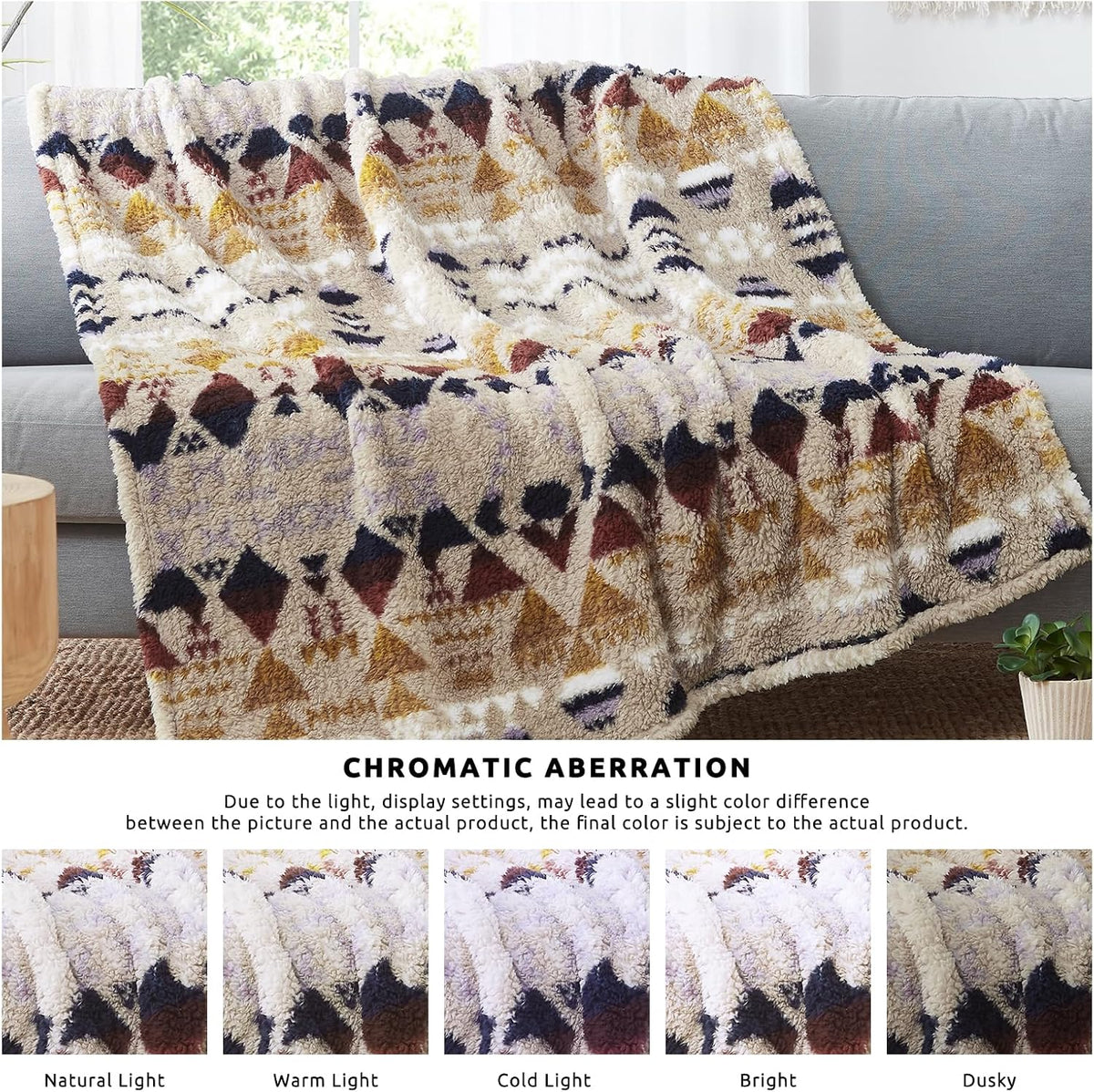 CASAAGUSTO Boho Sherpa Blanket,Teal Aztec Twin Blanket, Ultra Soft, Warm, Cozy, Plush, Thick Fleece