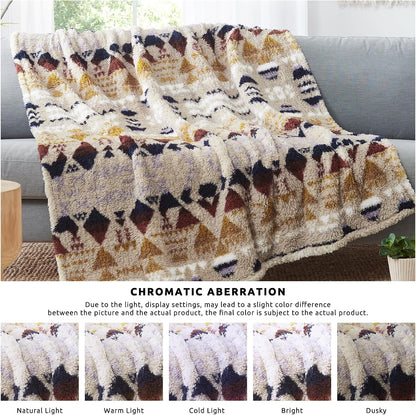 CASAAGUSTO Boho Sherpa Blanket,Teal Aztec Twin Blanket, Ultra Soft, Warm, Cozy, Plush, Thick Fleece