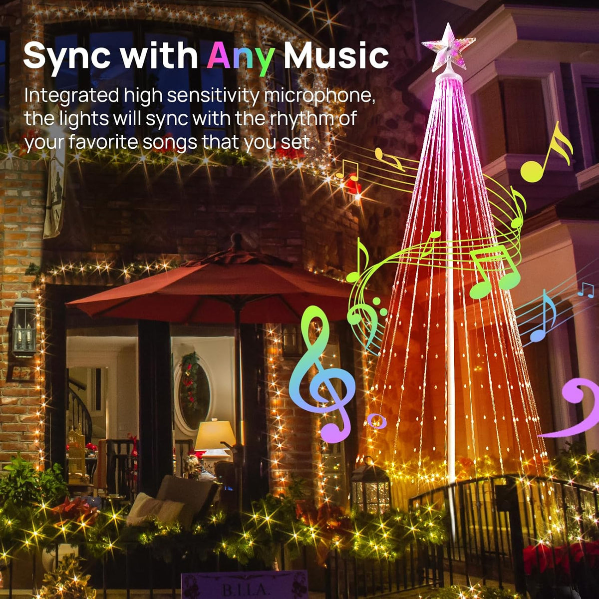 6ft Outdoor Christmas Cone Tree Lights with 370 Smart LED Lights & Star Topper Remote & APP Control