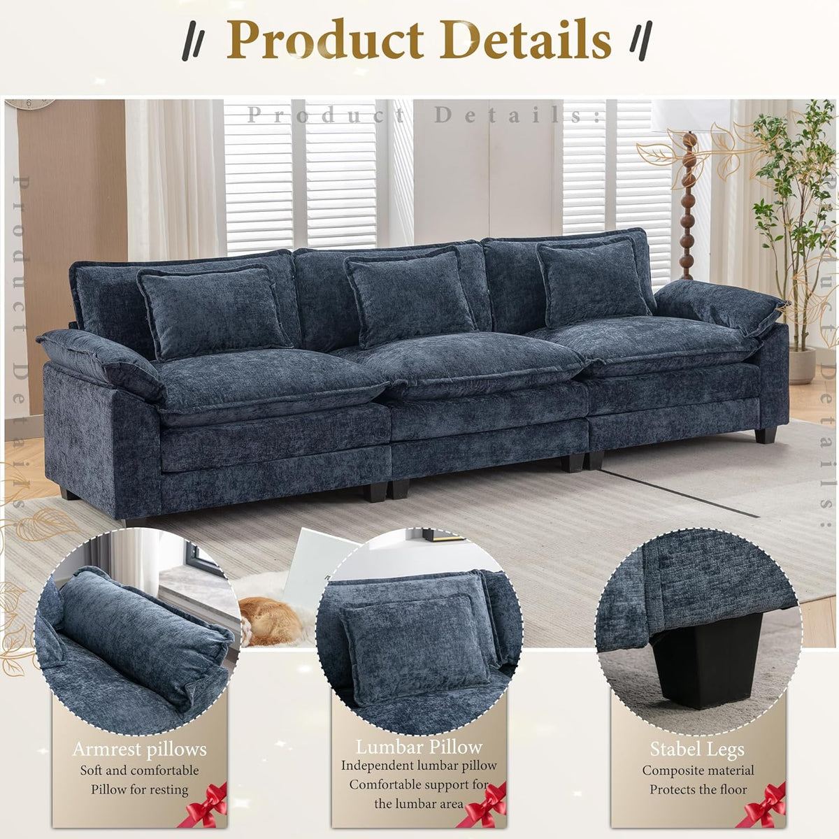 URRED Modular Sectional Sofa Comfy Cloud Couch, Modern Chenille Sofa Sleeper Deep Seat Couches with
