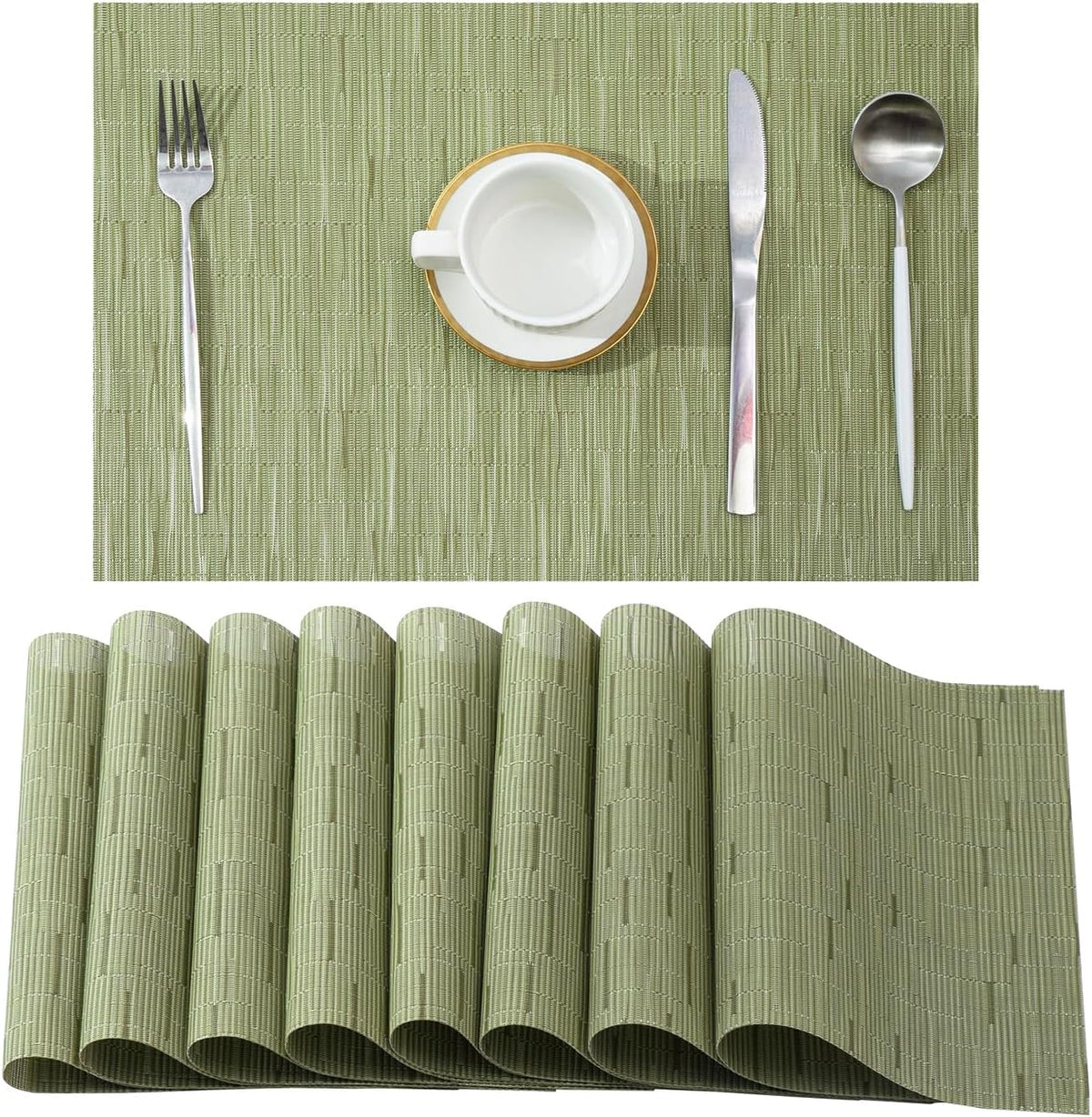 Leetaltree Pea Green Placemats Set of 8 - Heat Resistant Non-Slip Place mats for Dining Table