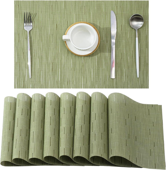 Leetaltree Pea Green Placemats Set of 8 - Heat Resistant Non-Slip Place mats for Dining Table
