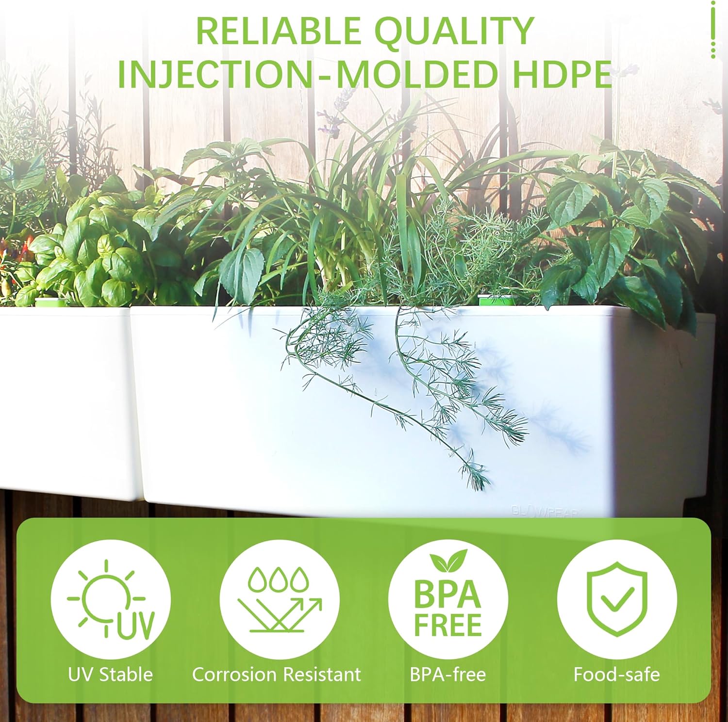 Glowpear Self Watering Planter Box - 23.6", White - UV Stable, Scalable Wall Mounts Plant Pot with