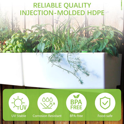 Glowpear Self Watering Planter Box - 23.6", White - UV Stable, Scalable Wall Mounts Plant Pot with