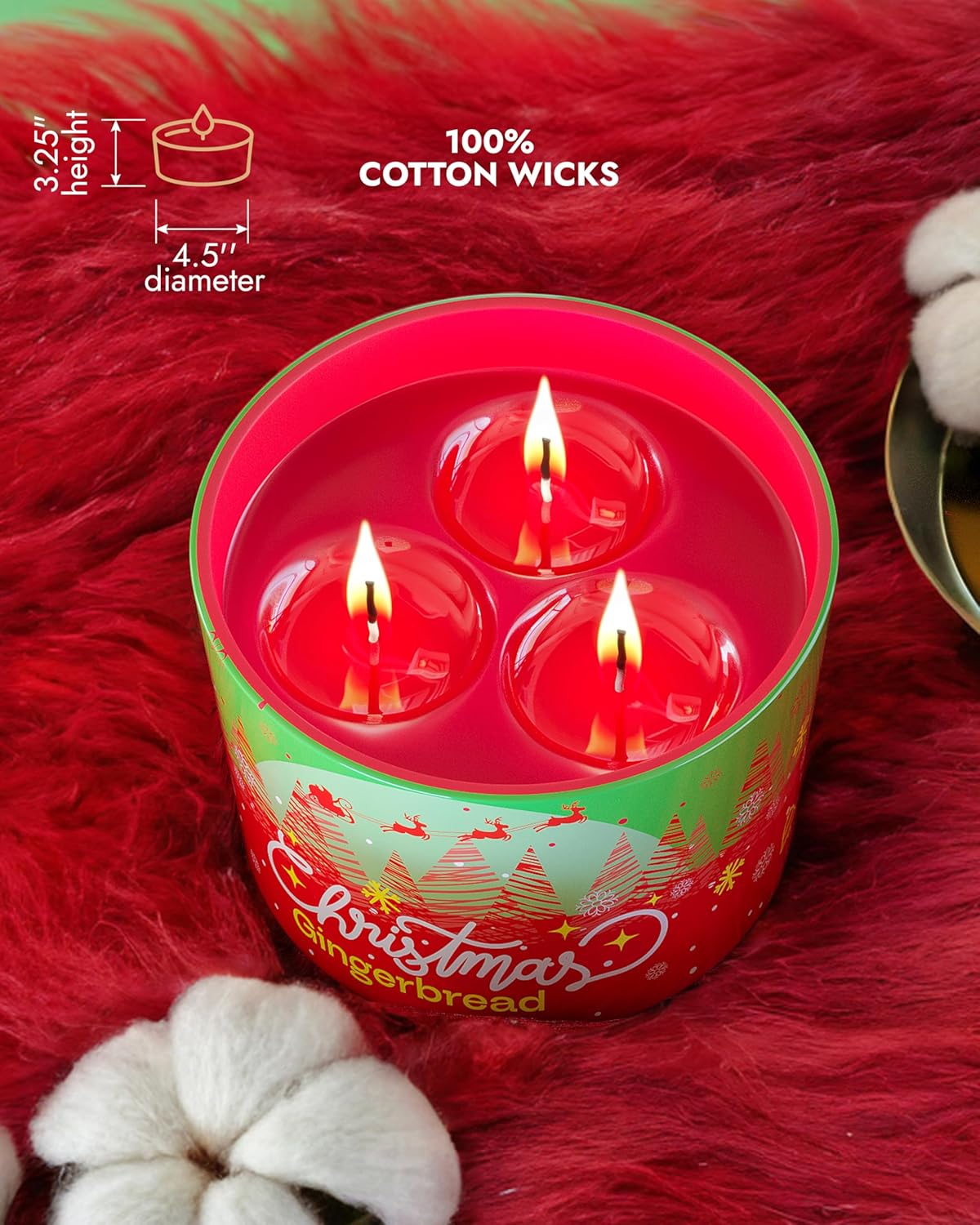 96NORTH Luxury Christmas Candle Gingerbread Scented | Large 3-Wick Jar Candle | Up to 40 Hours