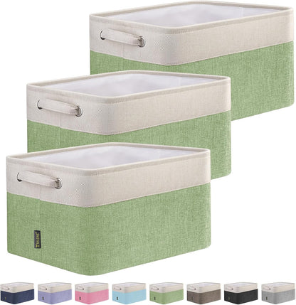 BALEINE 3 Pack Fabric Storage Bins for Shelves, Linen Storage Baskets for Organizing, Decorative