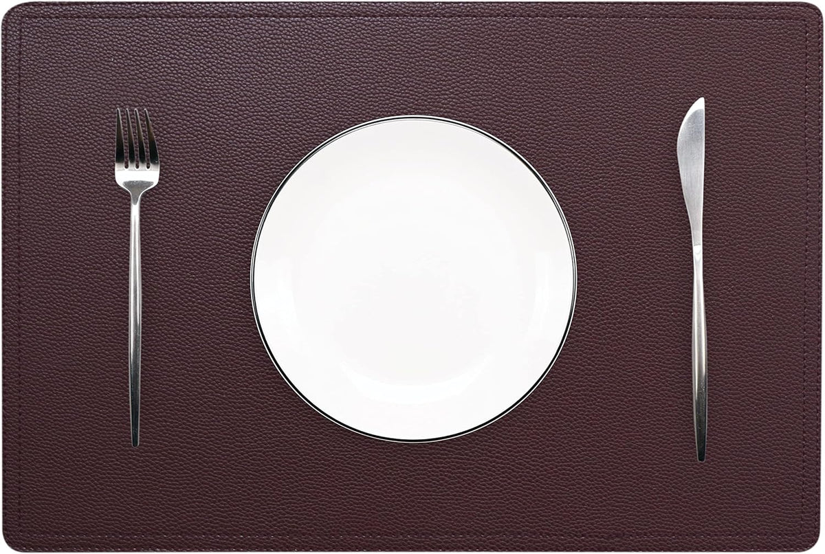 Set of 6 Faux Leather Placemats, PU Table Mats, Waterproof, Stain Resistant, Heat Resistant, Easy