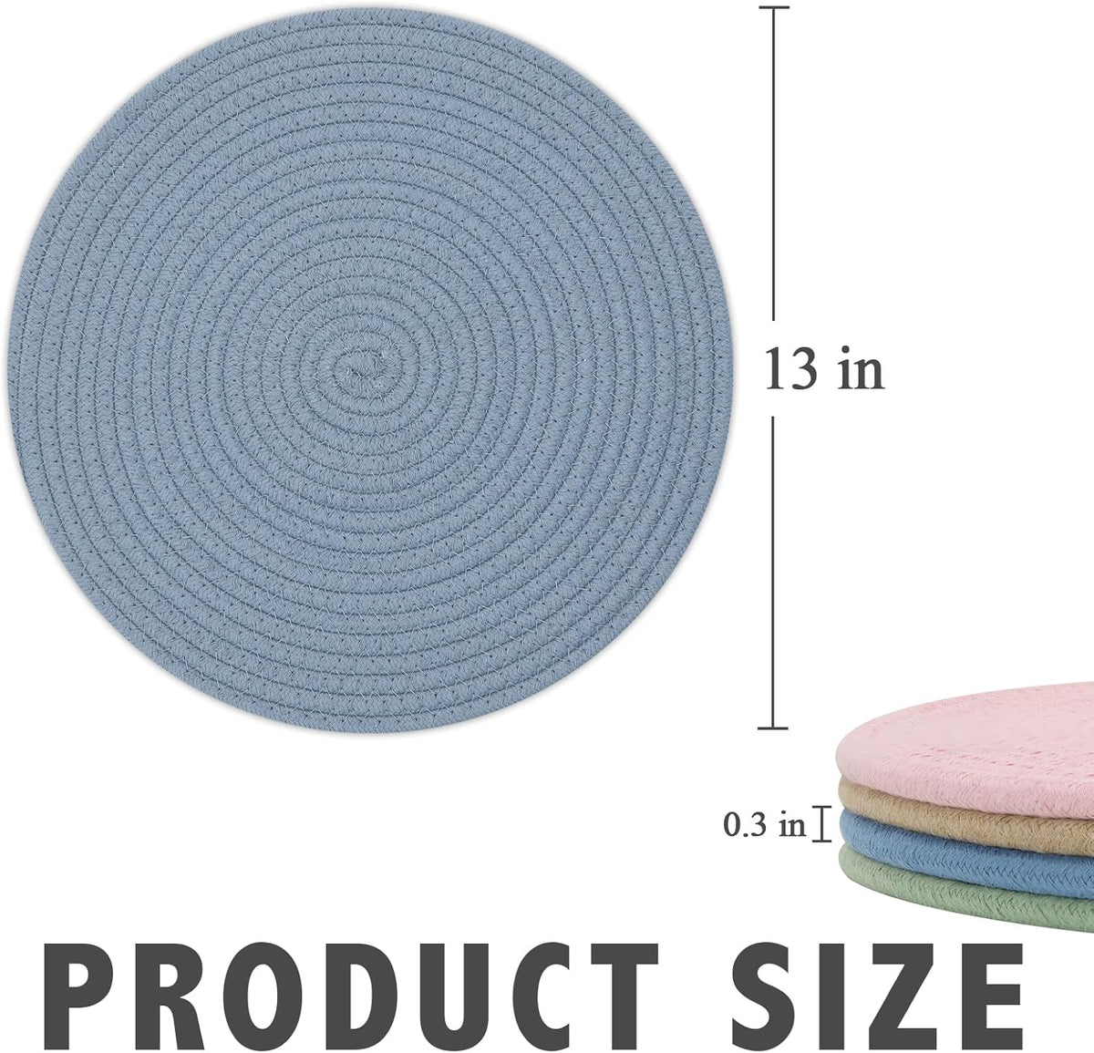 Round Placemats Set of 6, Cotton Rope Woven Table Mats, Hot Pads for Kitchen, Non Slip Heat