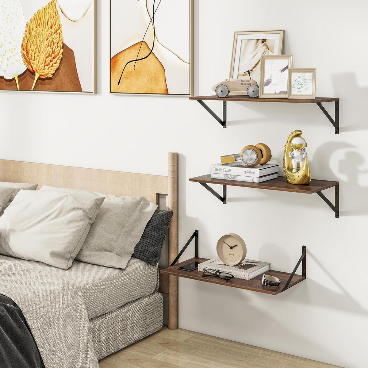 Heimlove 24" W x 12" D Wall Shelves for Books, 12 Inch Deep Floating Shelves Set of 3, Wide