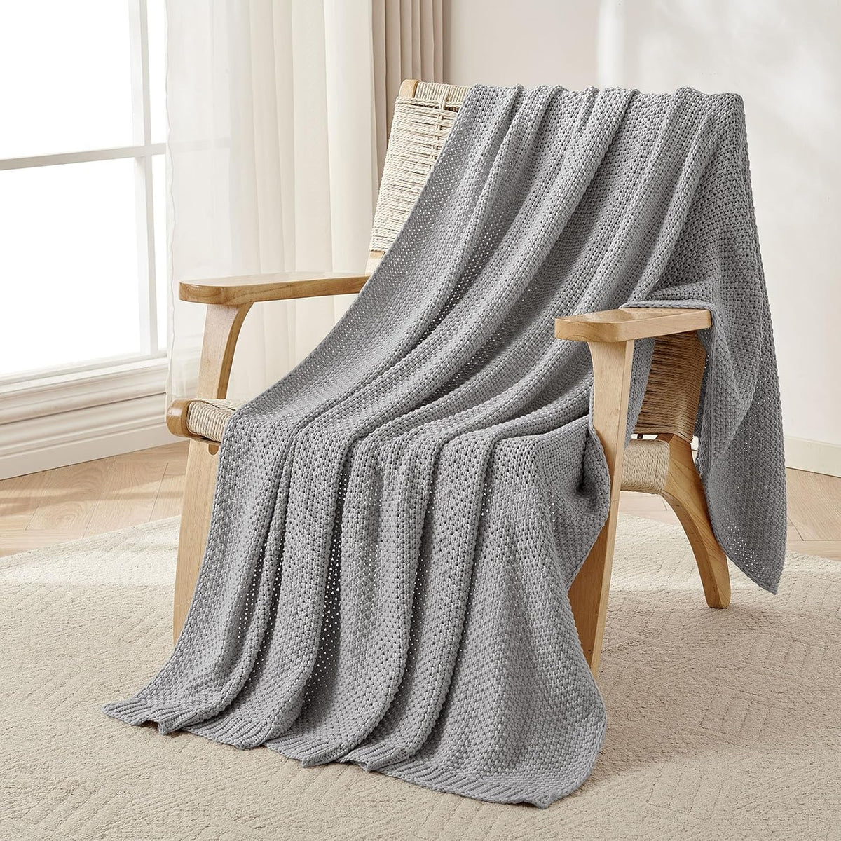 Joydeco Chunky Cable Knit Throw Blanket, Lightweight 100% Cotton Soft Cozy Throw Twin Blanket for