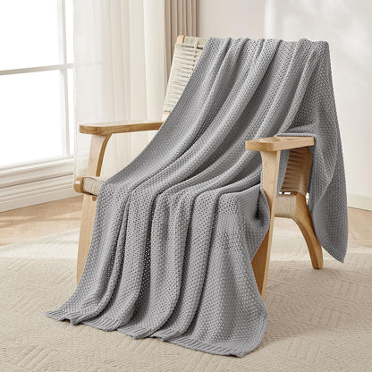 Joydeco Chunky Cable Knit Throw Blanket, Lightweight 100% Cotton Soft Cozy Throw Twin Blanket for