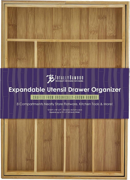 Totally Bamboo Kitchen Drawer Organizer, Expandable Silverware Organizer and Utensil Holder, 8