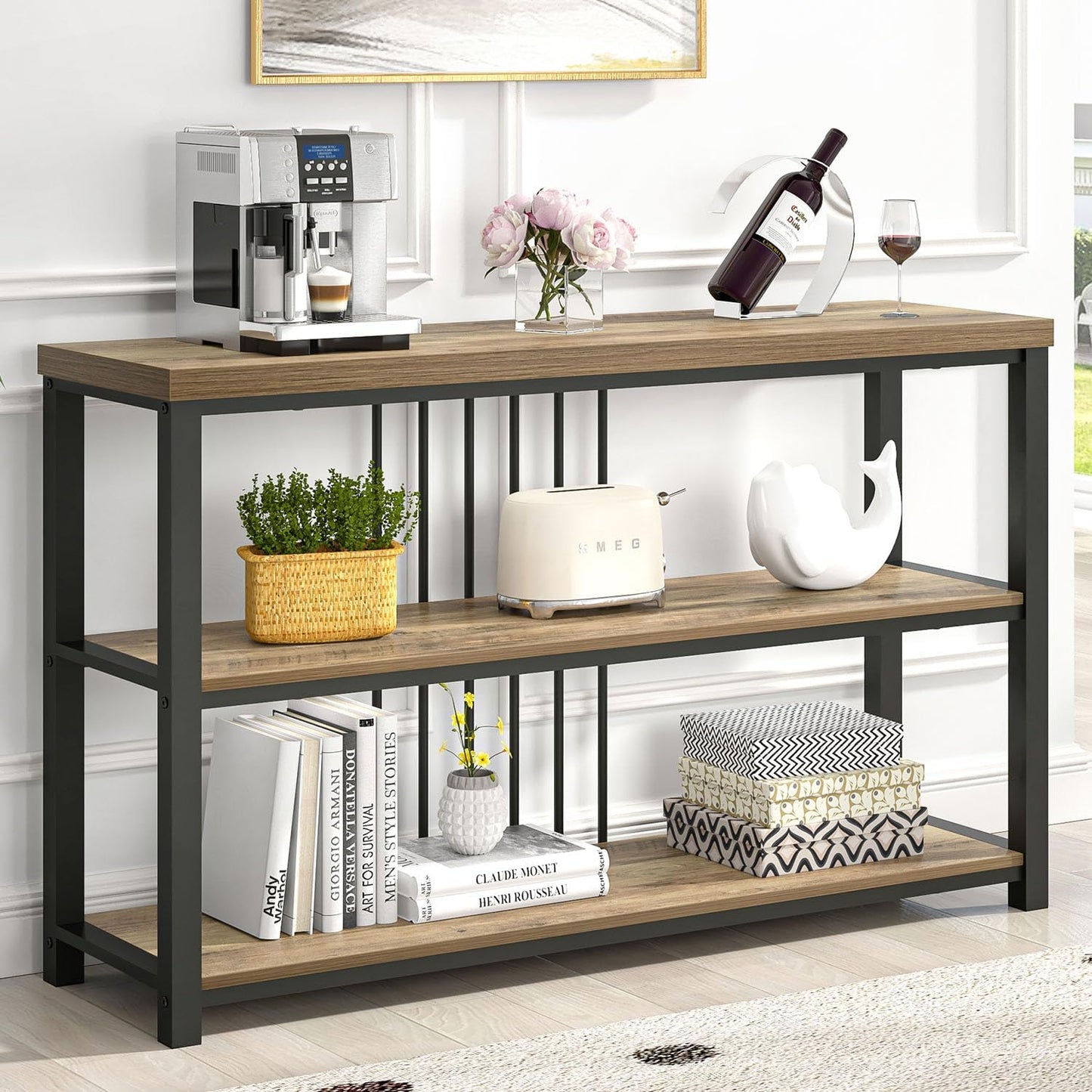 FOLUBAN Modern Sofa Table for Entryway, 3 Tier Narrow Console Table for Living Room Hallway Behind