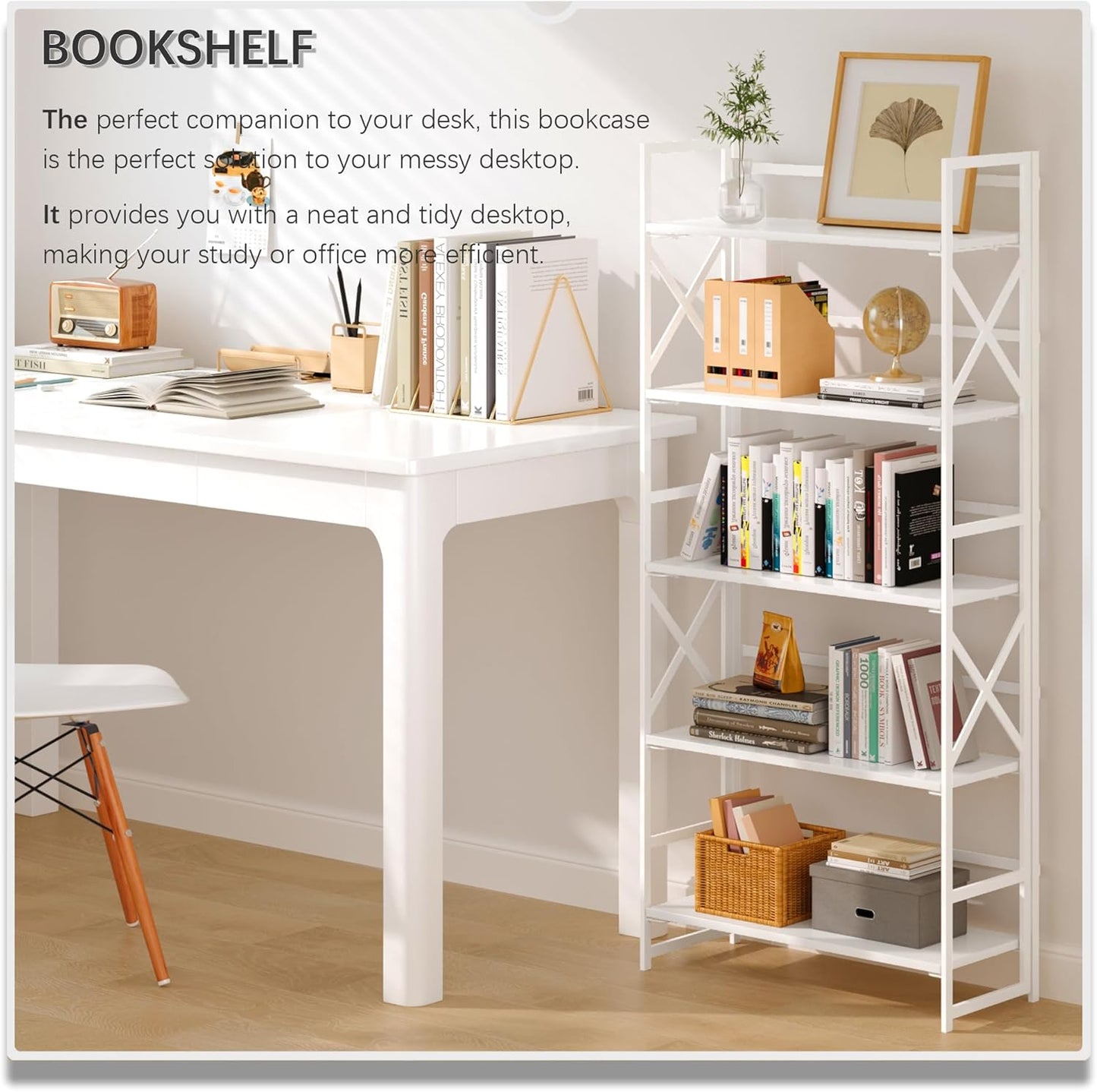4NM 5 Tiers No Assembly Book Shelves, 51.2" H Folding Bookshelf Bookcase Open Industrial Foldable