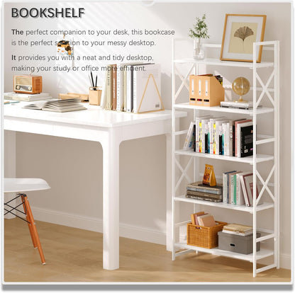4NM 5 Tiers No Assembly Book Shelves, 51.2" H Folding Bookshelf Bookcase Open Industrial Foldable
