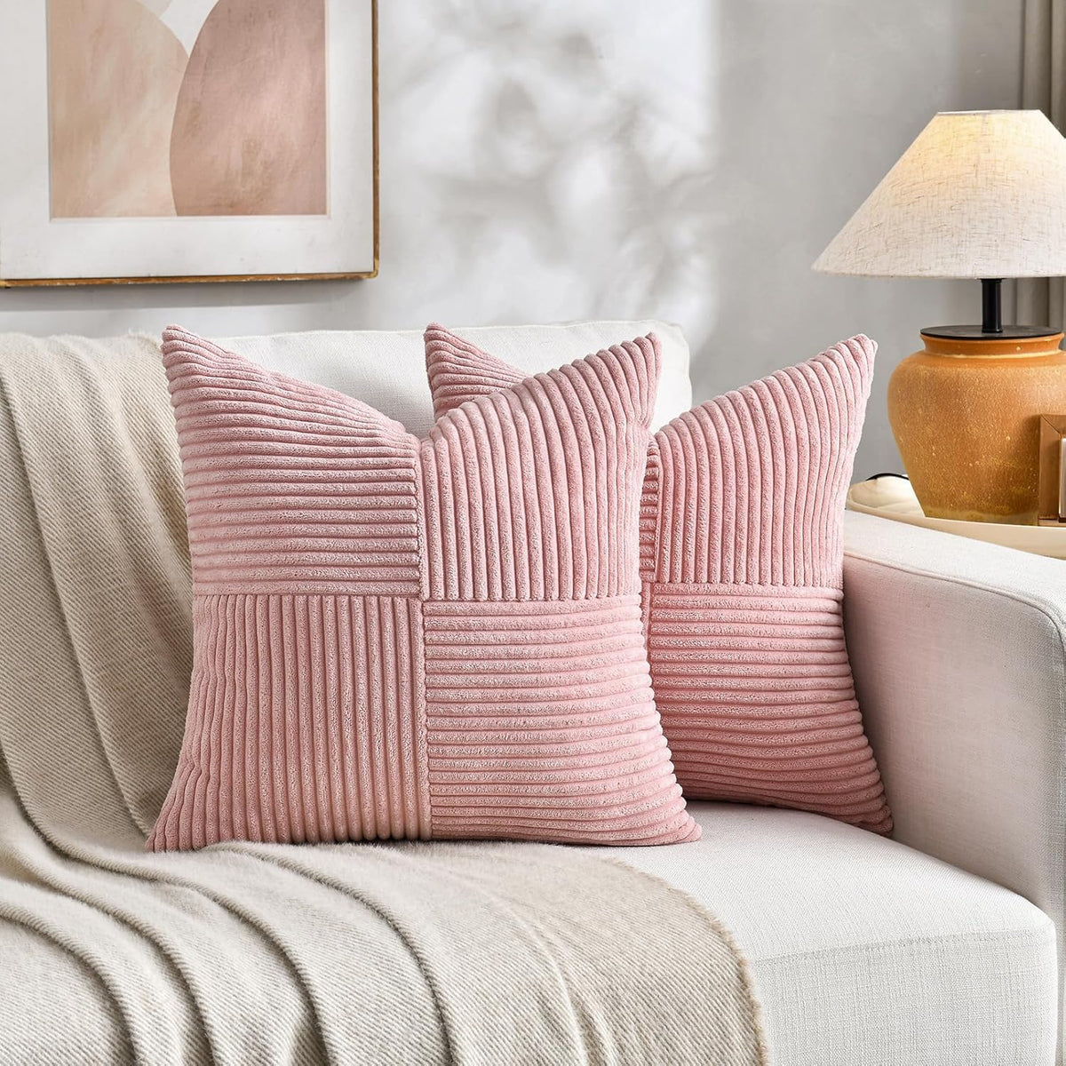 Fancy Homi 2 Packs Blush Pink Samll Decorative Throw Pillow Covers 14x14 Inch with for Couch Bed