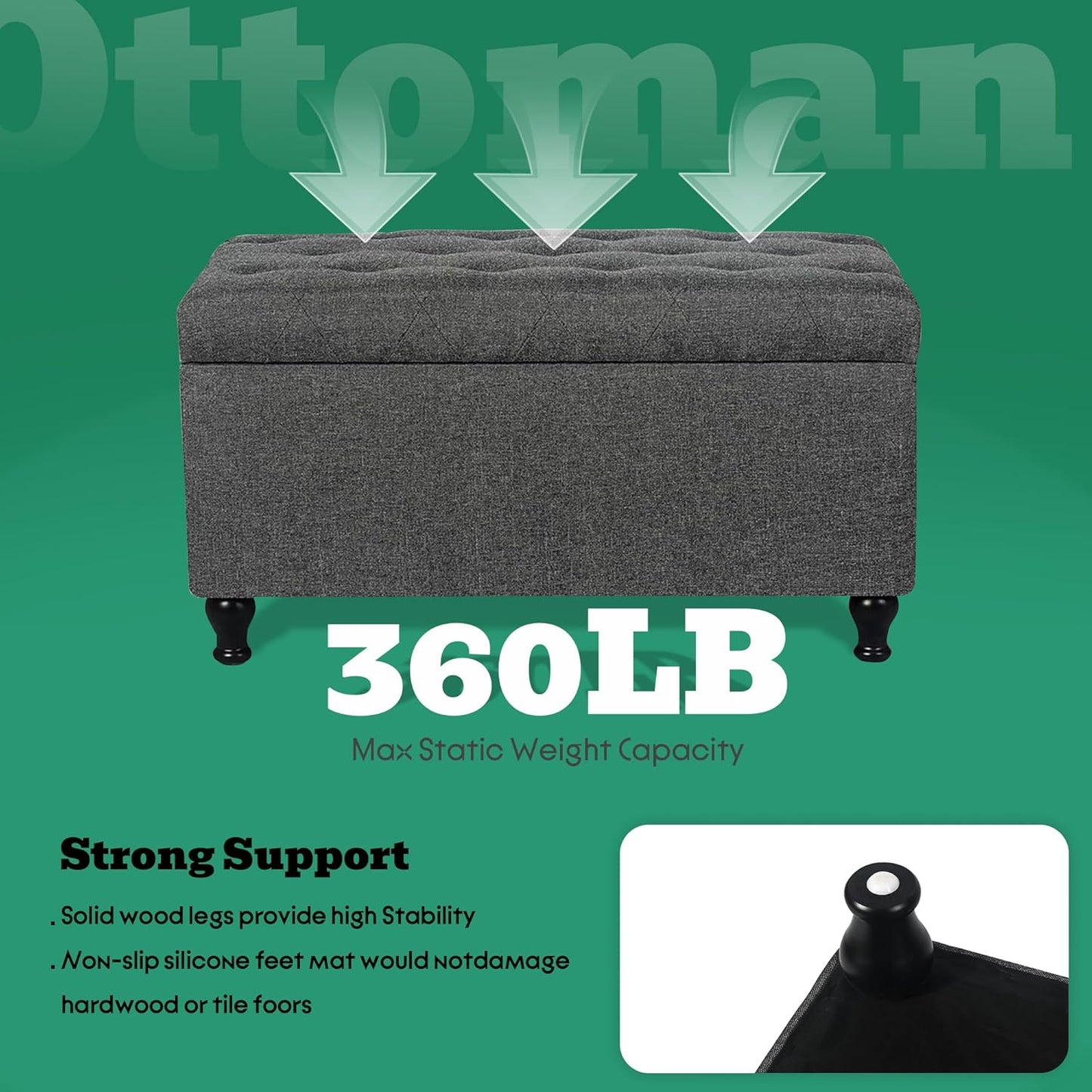 Ottoman with Storage 32'' Ottoman Storage Bench Linen Fabric Ottomans Footstools Upholstered Foot