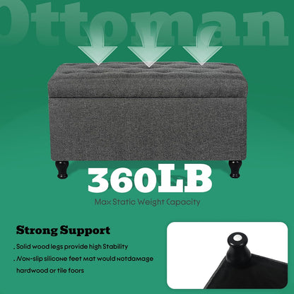 Ottoman with Storage 32'' Ottoman Storage Bench Linen Fabric Ottomans Footstools Upholstered Foot
