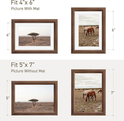 5x7 Picture Frame Natural Solid Walnut Photo Frames with 4x6 Removable Mat Wall Hanging Large