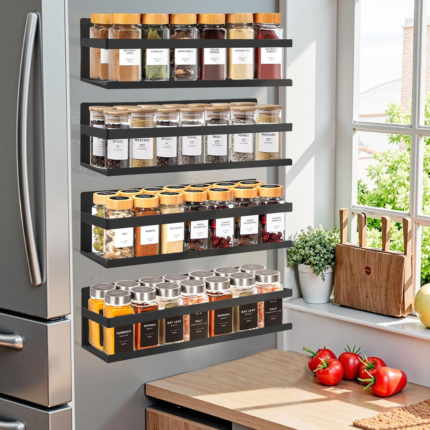 Magnetic Spice Rack Organizer for Fridge Seasoning Organizer for Kitchen Storage With Screw
