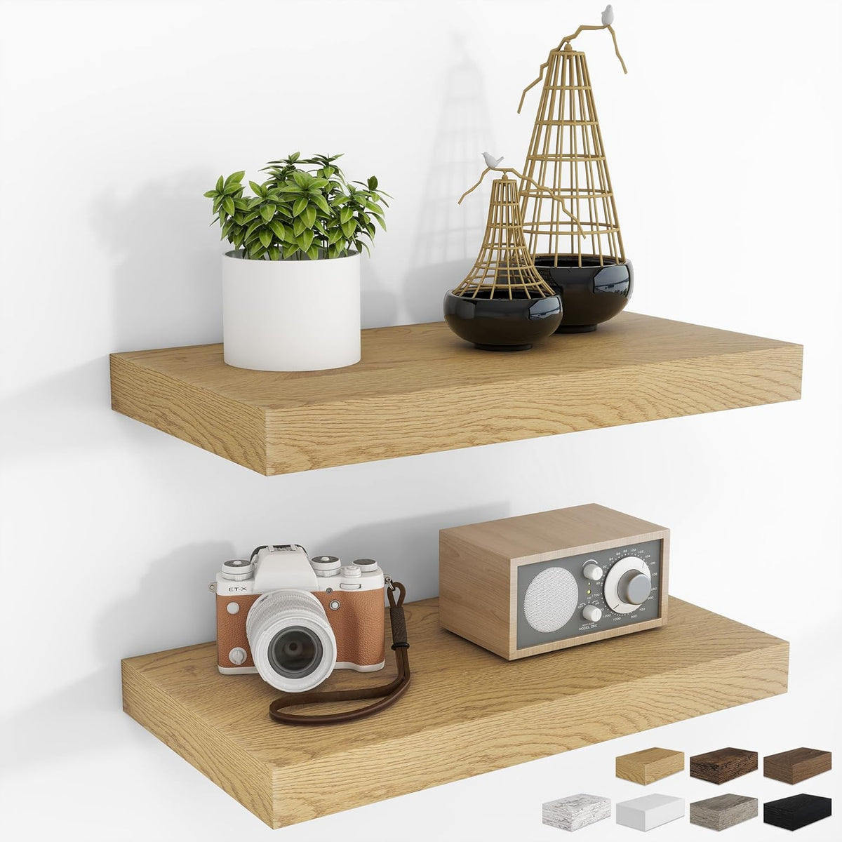 RICHFOCUS 16Inch Floating Shelves for Wall 2 Pack Shelves for Bedroom|Kitchen|Bathroom Wall Mounted