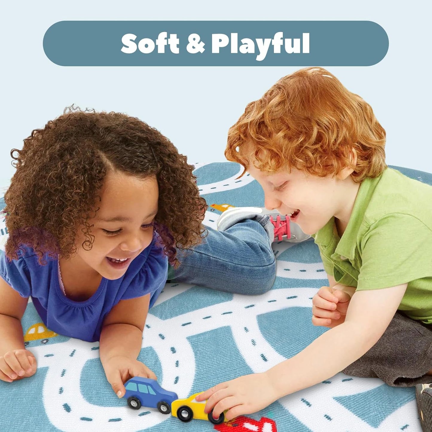 STARUIA Small Road Rug for Kids Room, 3'x5' Washable Kids Play Rug for Baby Nursery, Non-Slip Car