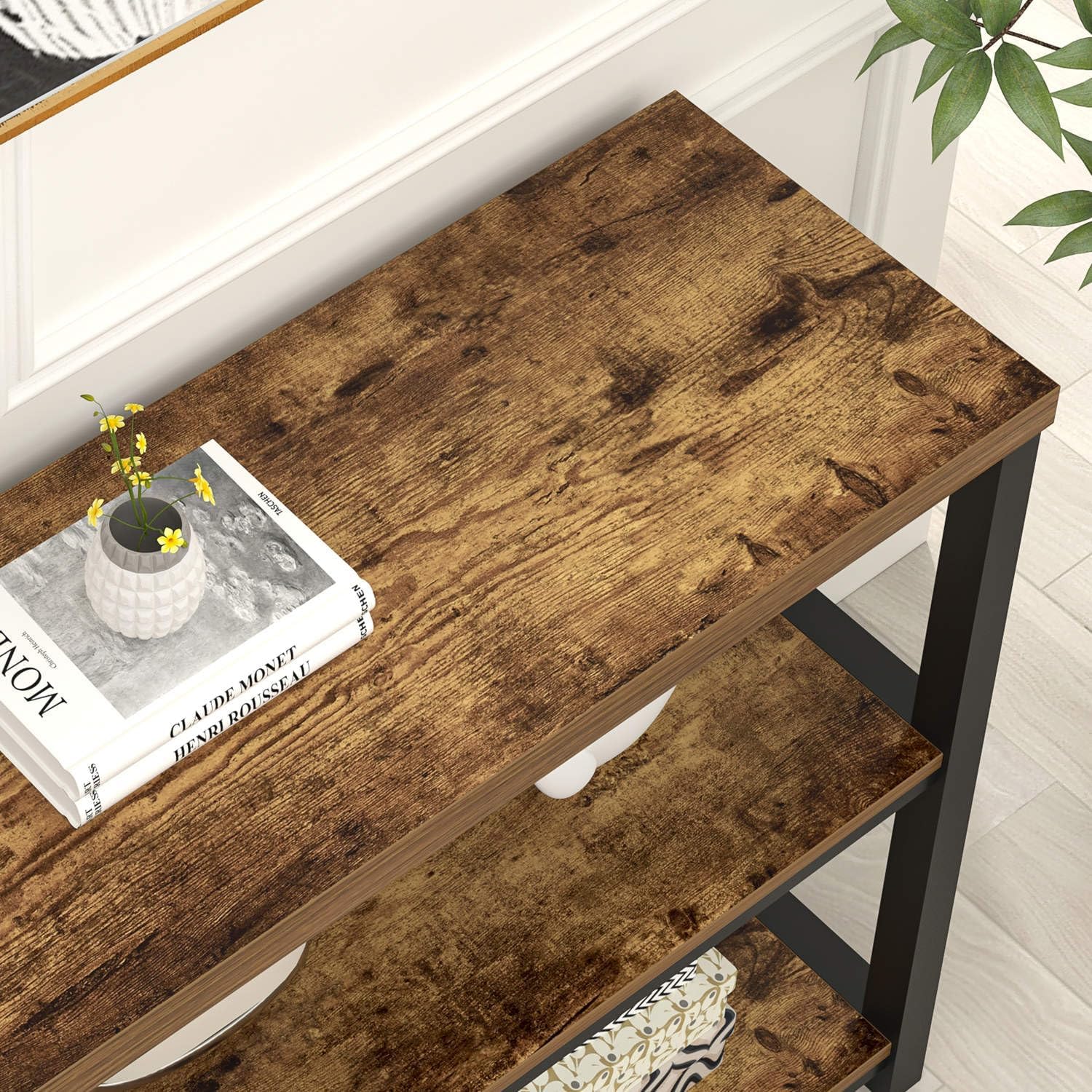 FOLUBAN Industrial Console Table, 3 Tier Entryway Table, Sofa Foyer Table for Living Room Hallway