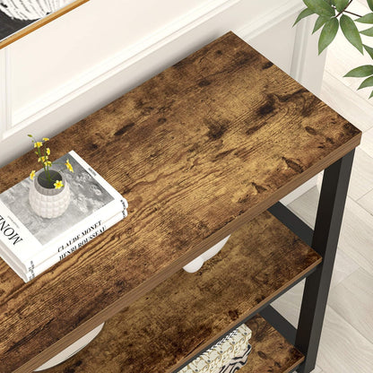 FOLUBAN Industrial Console Table, 3 Tier Entryway Table, Sofa Foyer Table for Living Room Hallway