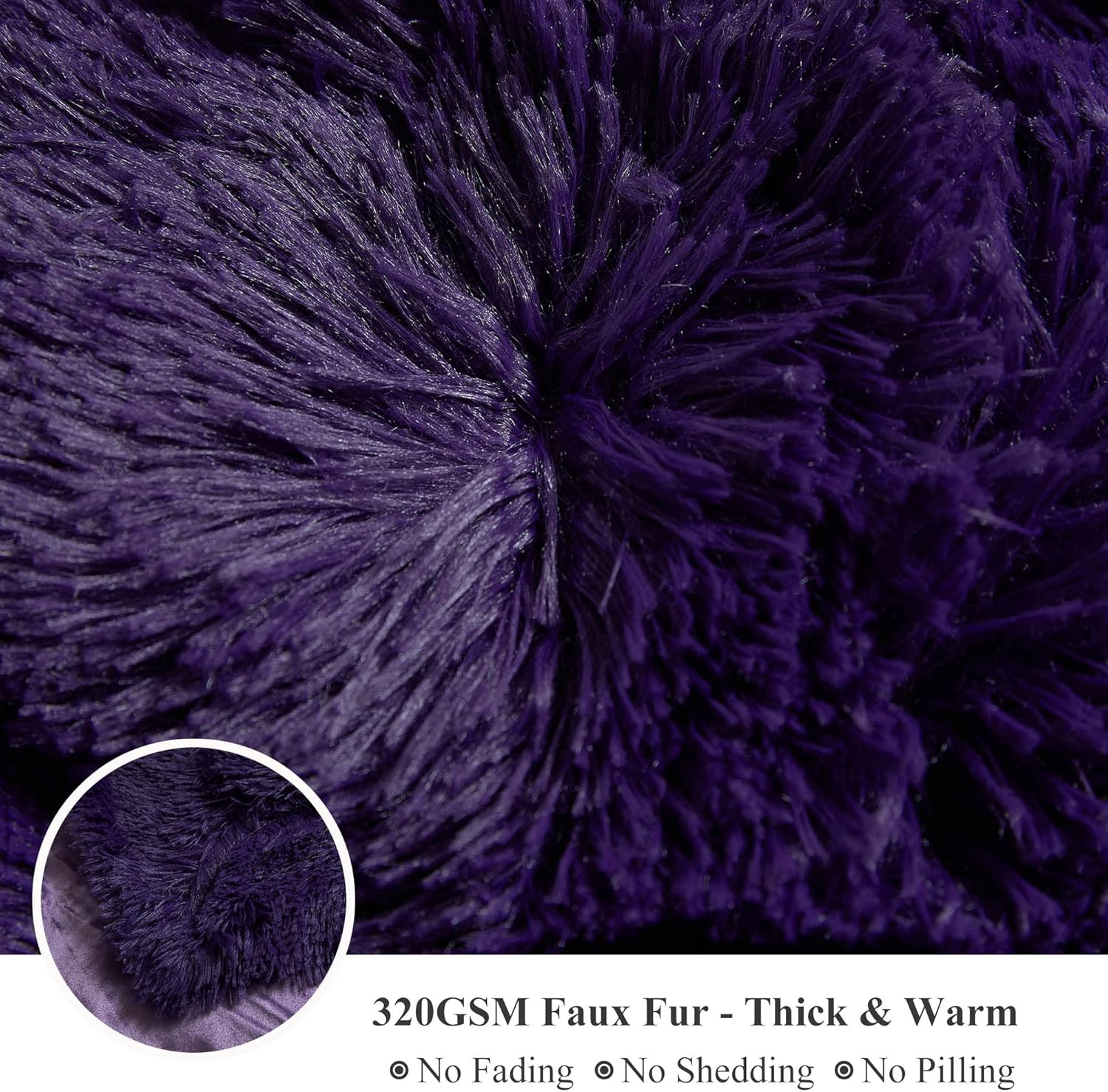 XeGe Plush Faux Fur Throw, Dark Purple Luxurious 50x60 Shaggy Furry Blanket, Thick Fluffy