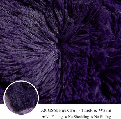 XeGe Plush Faux Fur Throw, Dark Purple Luxurious 50x60 Shaggy Furry Blanket, Thick Fluffy
