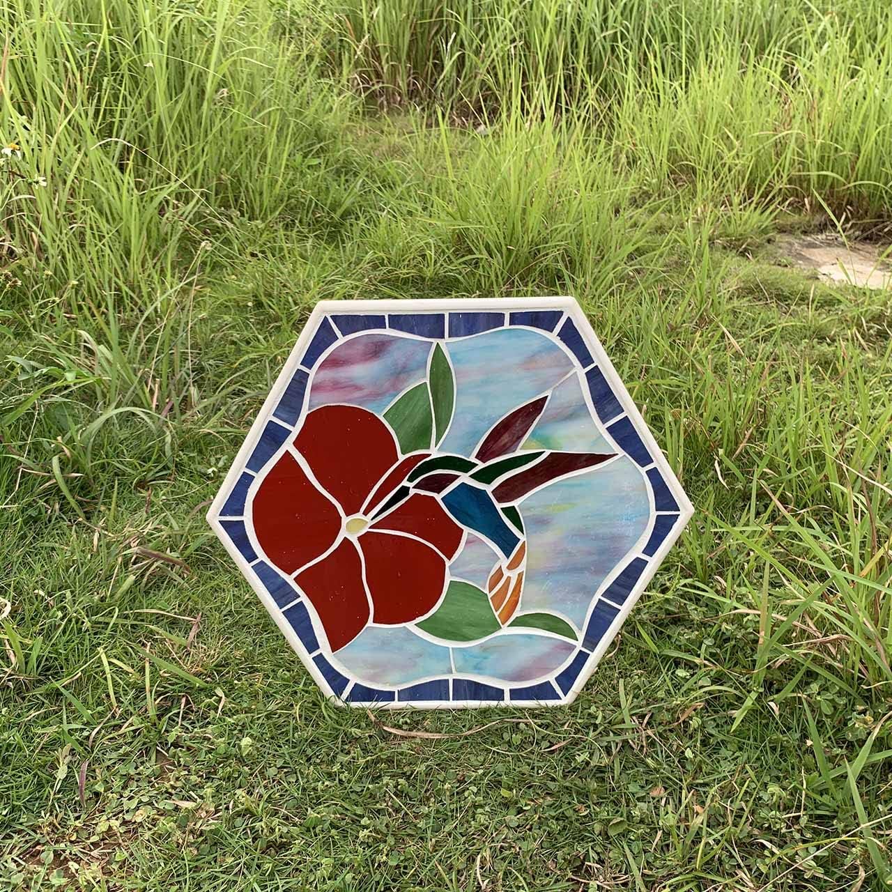 Bieye MSS003 Tiffany Style Stained Glass Mosaic Decorative Stepping Stone for Garden Decor (13"