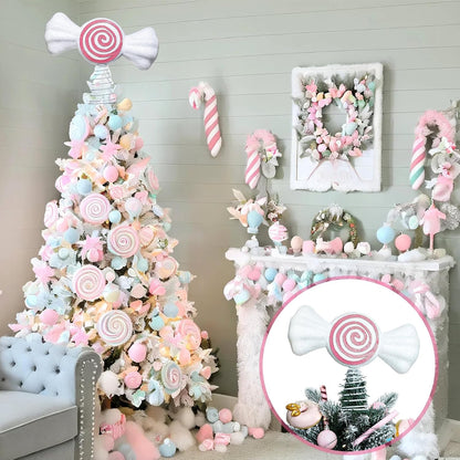 Retisee 9.8 in Large Pastel Candy Christmas Tree Topper Pink Candy Swirl Treetop Pink Pastel