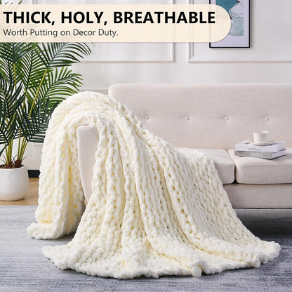 L'AGRATY Chunky Knit Blanket Throw: 80''x90'' Chenille Chunky Knitted Throw Blanket for Bed Couch
