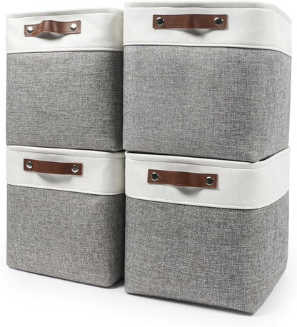 Collapsible Fabric Storage Cubes 11x11 Cube Storage Bins, 4 Pack Closet Baskets Box with Handles
