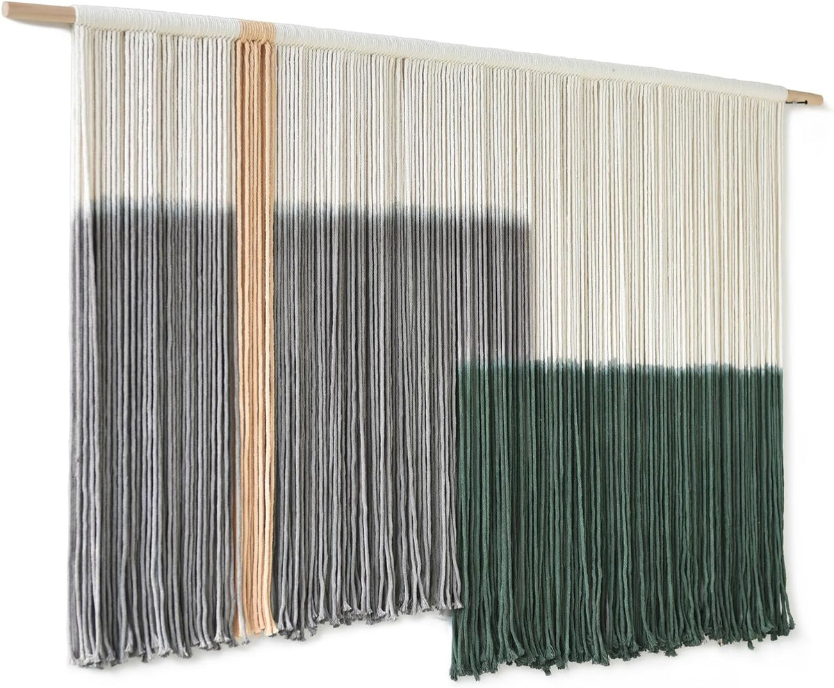 Macrame Wall Hanging Green Large Dip Dye Fiber Wall Art Bohemian Yarn Tapestry Wall Décor