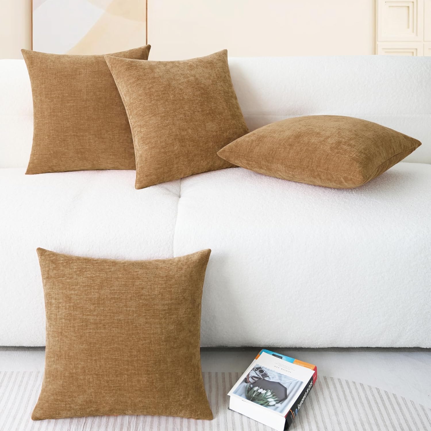 CaliTime Throw Pillow Covers Decorative 18 X 18 Inches Pack of 4 Cozy Chenille Cushion Cases for