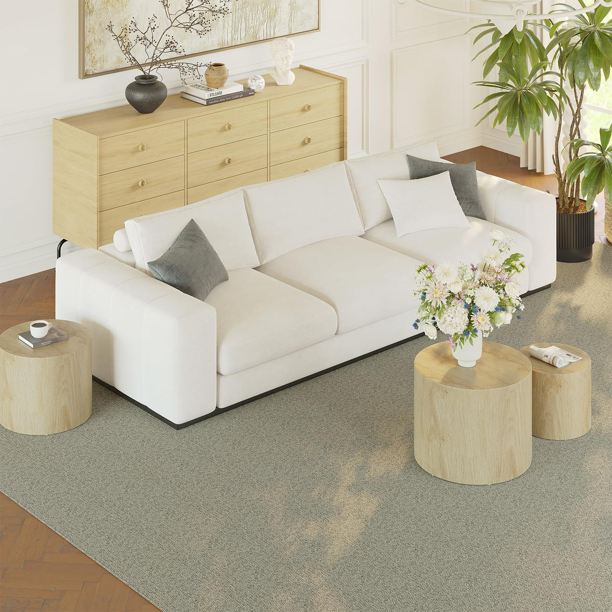 Vikiullf Nesting Coffee Table Set of 3, Round Wooden Coffee Tables, Modern Circle Table for Living
