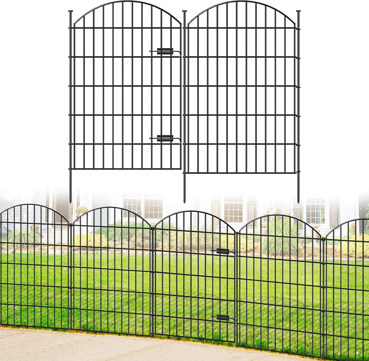 Metal Garden Fence with Gate 42in (H) x 23.3ft (L), 1 Gate+ 9 Panels Dog Fence Border Fence Animal