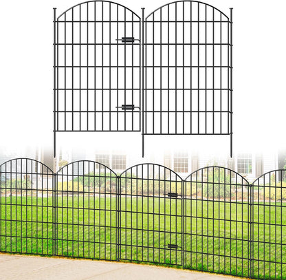 Metal Garden Fence with Gate 42in (H) x 23.3ft (L), 1 Gate+ 9 Panels Dog Fence Border Fence Animal